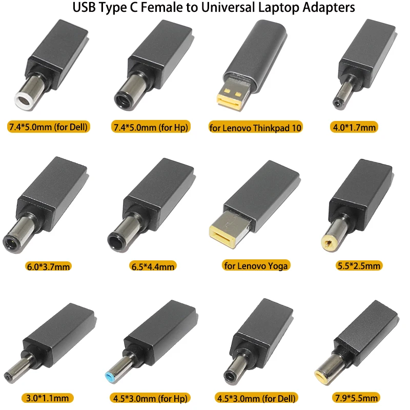 Universal Dc Power Supply Adapter Connector USB C to 7.4x5.0 4.5x3.0 5.5x2.5mm Plug Jack Converter for Hp Asus Lenovo Laptop