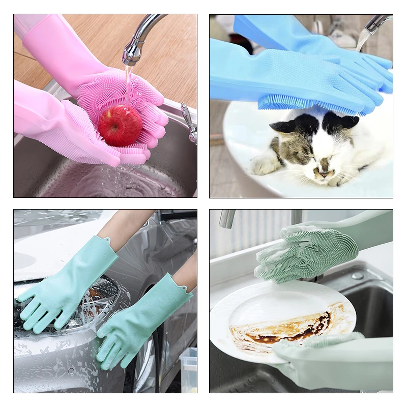 

2022 New 1 Pair Of Multifunctional Magic Silicone Dishwashing Gloves Sink Sponge Rubber Brush Kitchen Cleaning Tool