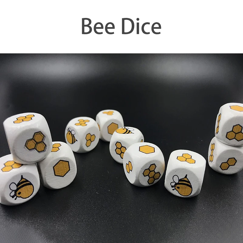 10pcs Dice Wooden Toys Animal Geometric Shape Cube Blocks Games Montessori Early Educational Math Toys For Children Cartoon Bee