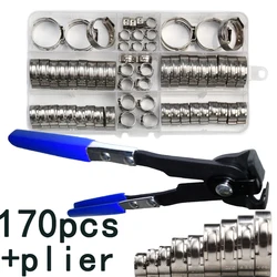 170pcs 1 Ear Clamps Hose Clamp 5.8-21mm Assortment w/ Hose Clamps Pliers Stainless Steel Clamps Rings for Sealing Kinds of Hose
