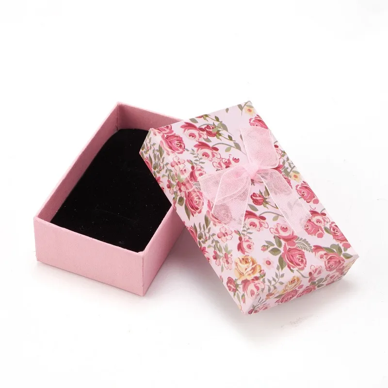 24pcs Cardboard Jewelry Gift Boxes Floral Pattern Bowknot Display Packaging Storage Case Organizer for Necklace Ring Earring Box