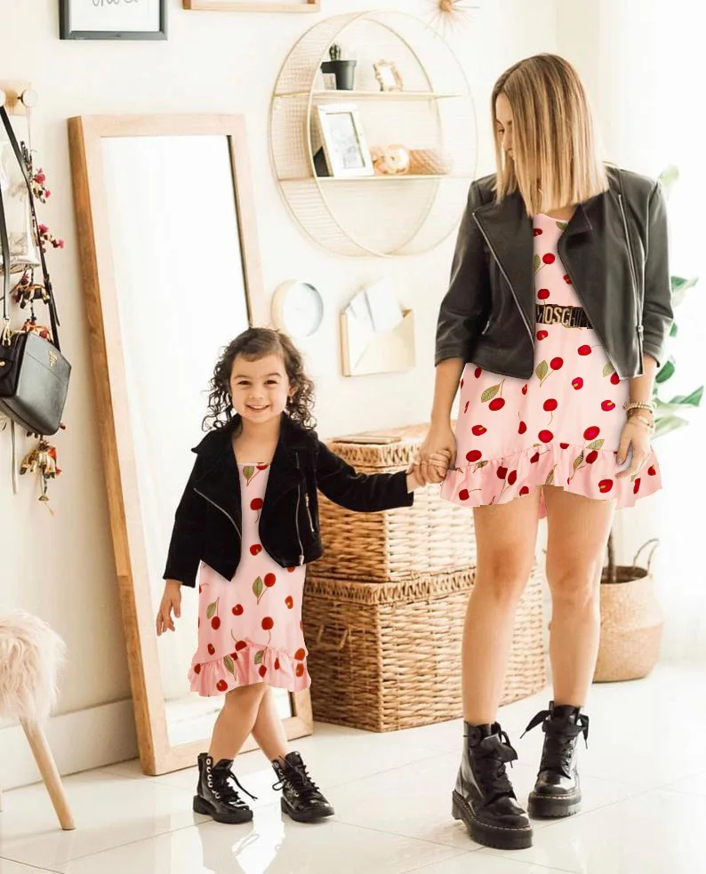 Leopard Dress for Mommy and Mini Me Print Suspender Dresses Mother Daughter Matching Up Suit Party Fashion Outfits Family Look