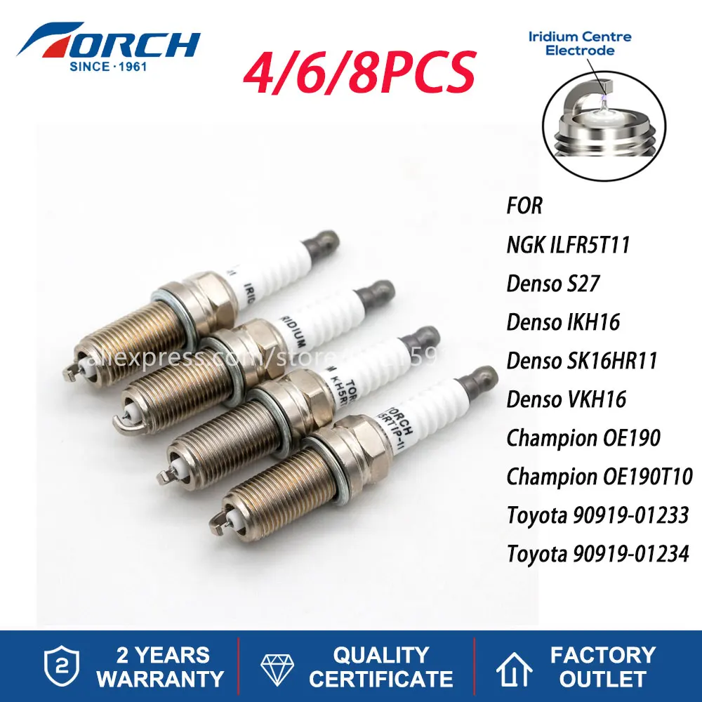 4-8PCS Candles Replace for PLFR5A-11 NISSAN 22401-5M015 22401-5M075 Denso VKH16 IKH16 Iridium Spark Plugs TORCH KH5RTIP-11