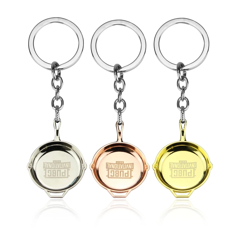 PUBG Pan Keychain Frying Saucepan Eat Chicken Dinner Target Keyring Key Holder Chain Ring Weapon Military Game Jewelry Wholesale