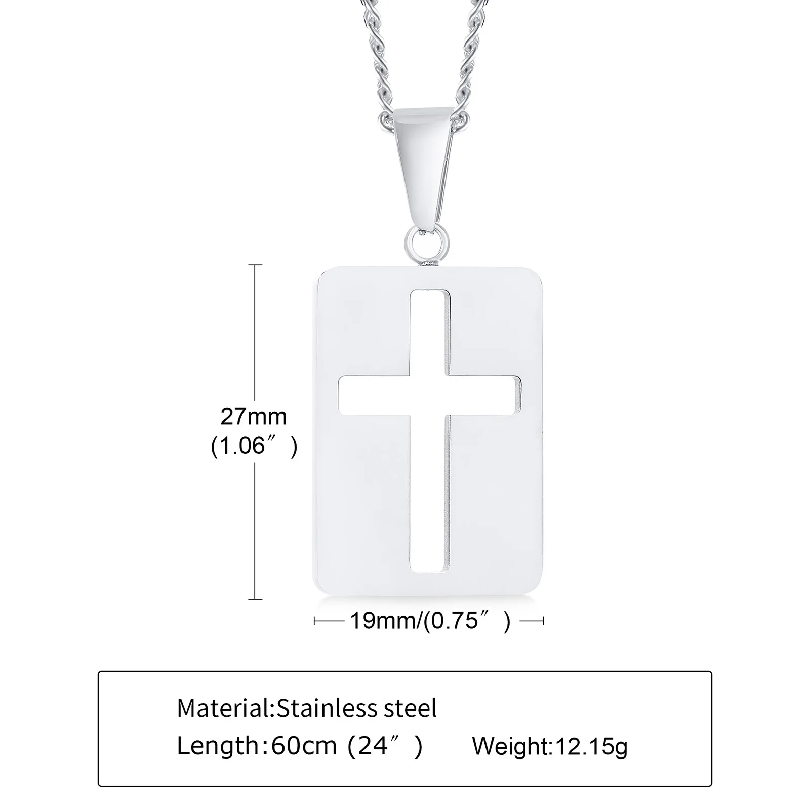 Men Necklaces, Cross Cut Out Pendant, Stainless Steel Small Dog Tag Necklace, Christ Religion Jewelry image 3