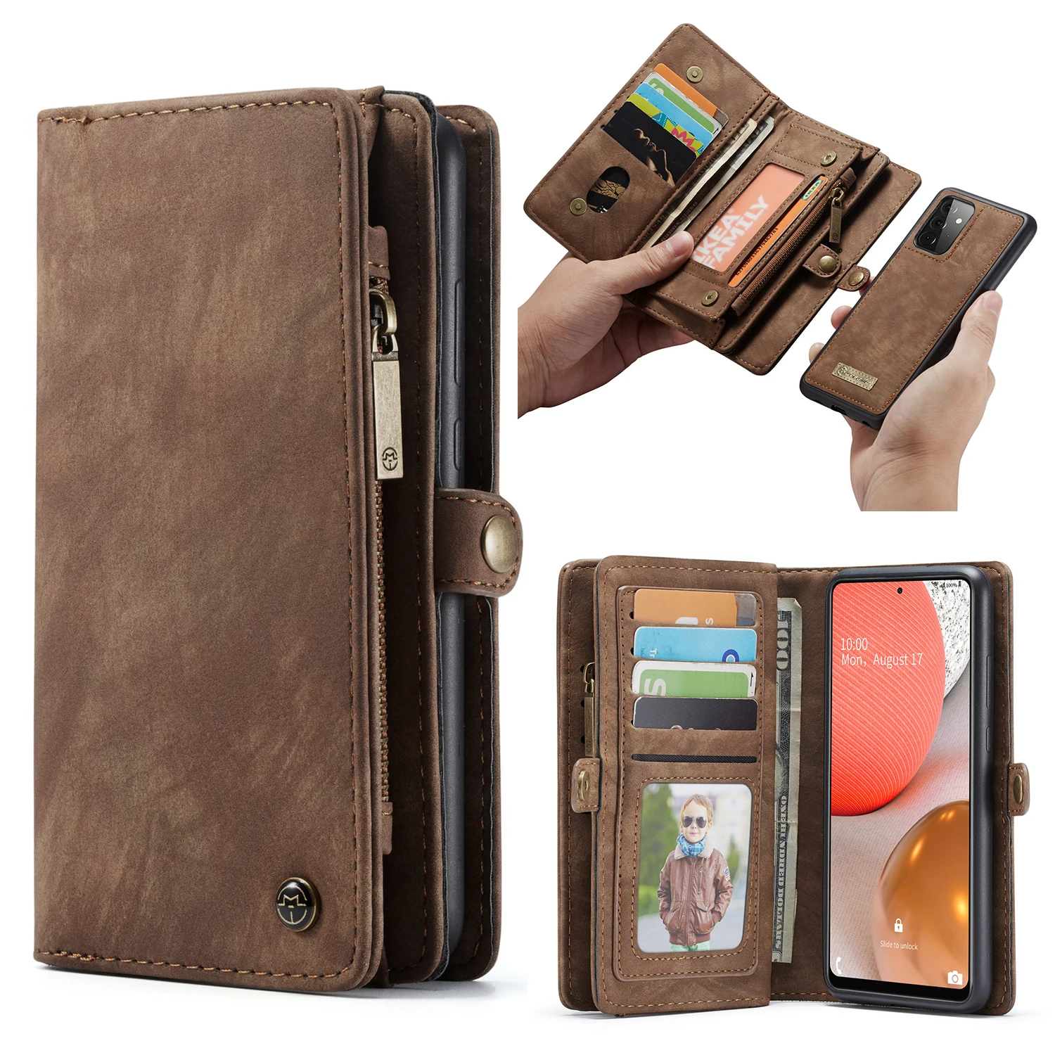 

5pcs/Lot CaseMe 008 Vintage Leather Case Wallet Cover For Samsung A13 A33 A53 S22 A72 A51 A71 A21s S21 S20 FE Plus Ultra 5G