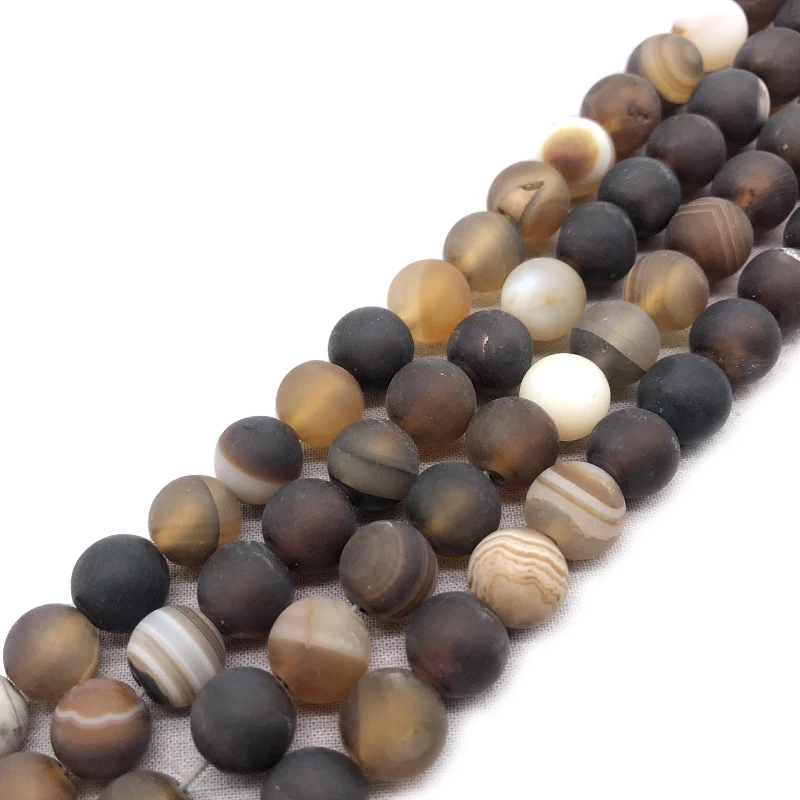 Natural Brown Coffee Matte Dull Polish  Stripe Agates Stone Round Loose Beads for Jewelry Making Diy Bracelet 15'' 4 6 8 10 12mm