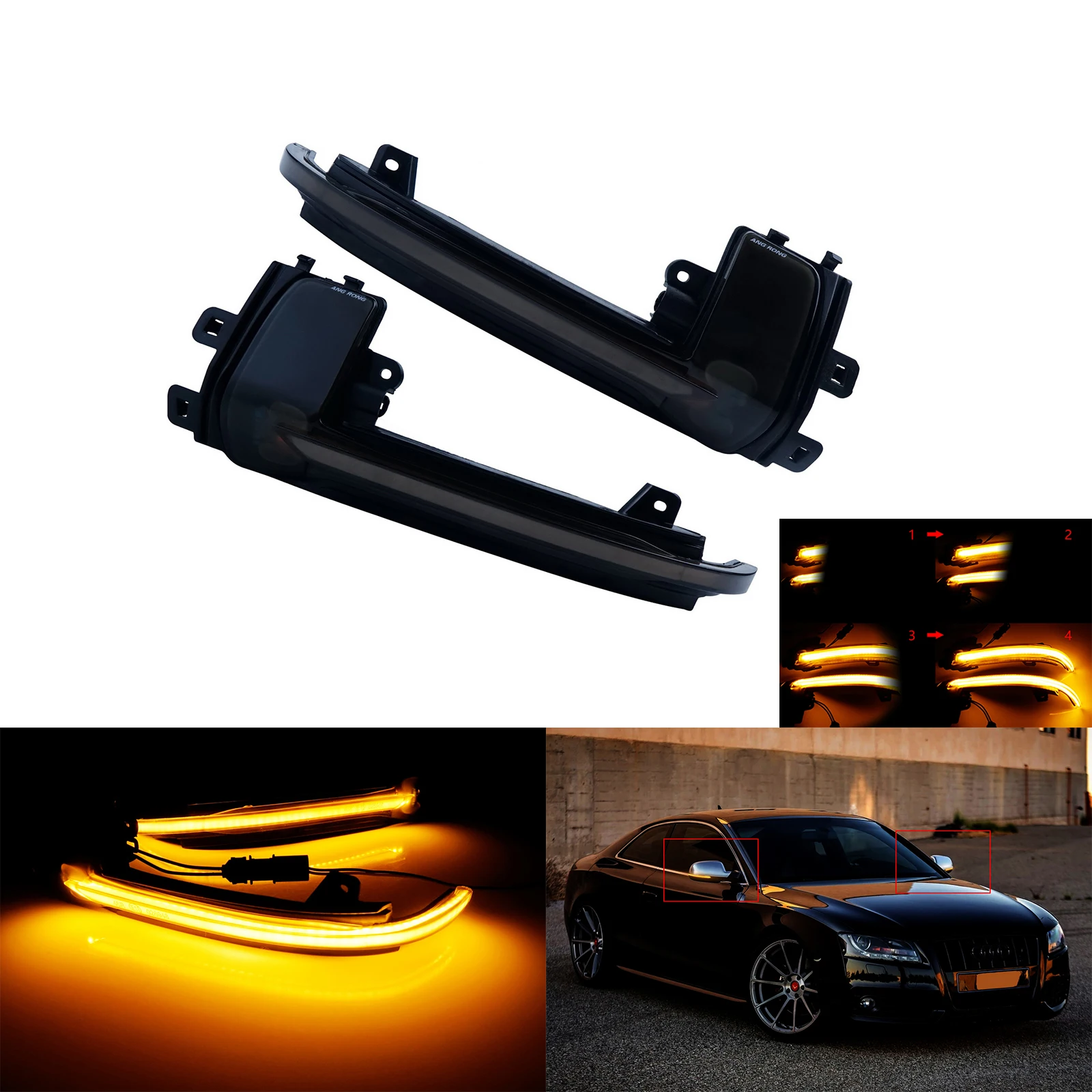 2x For Audi A3 8P A4 B8 A5 Smoked Dynamic LED Turn Signal Light Mirror Indicator