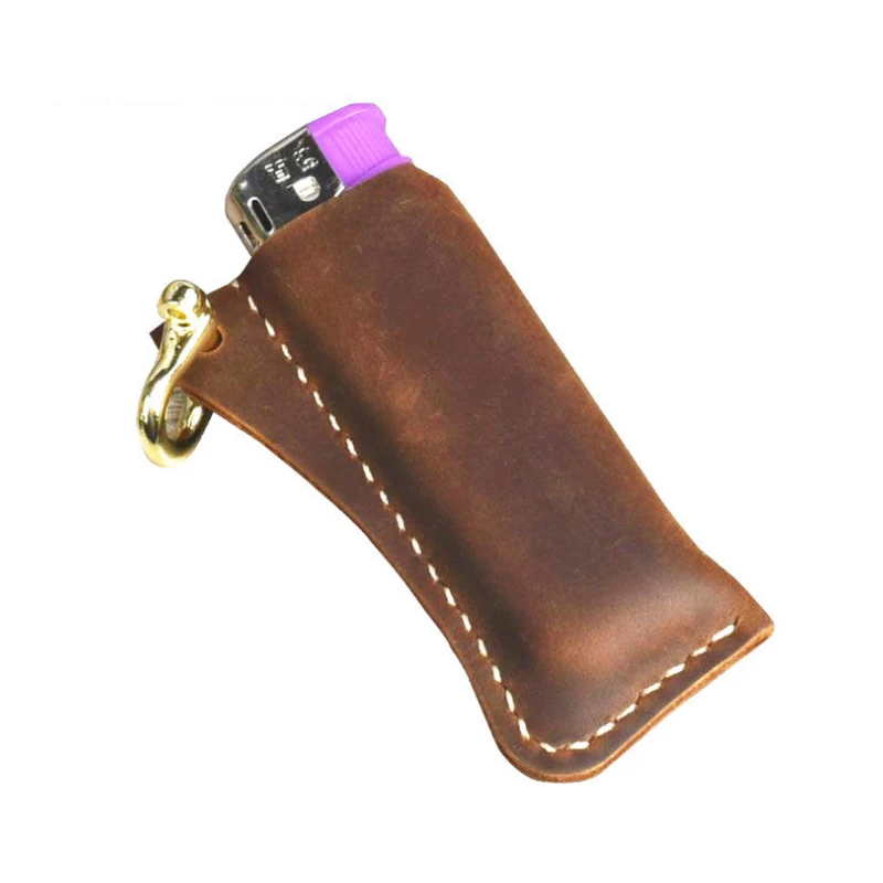 Genuine Handmade Cowhide Leather Lighter Case For Cricket Lighters Pouches Body Protection With Keychain Cigarette Accessories