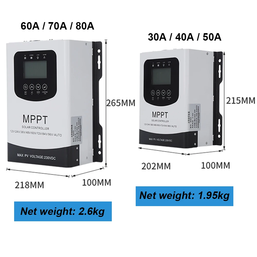 MPPT Solar Controller 60A 70A 80A LCD Display 12V 24V 48V 60V 72V 96V Automatic Identification Universal Photovoltaic Charging