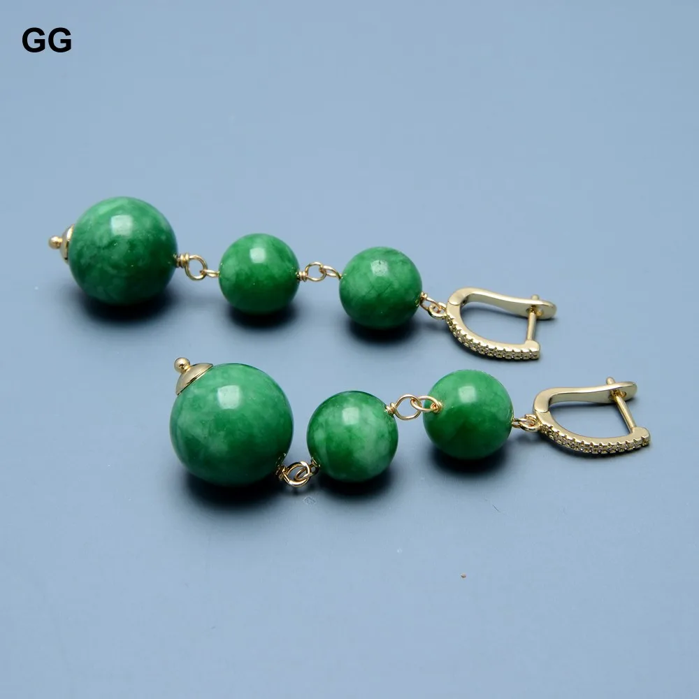 GuaiGuai Jewelry 16MM Green Jades Stone Gold Color Plated CZ Clasp Chokers Necklace Bracelet Earrings Sets Handmade For Wome