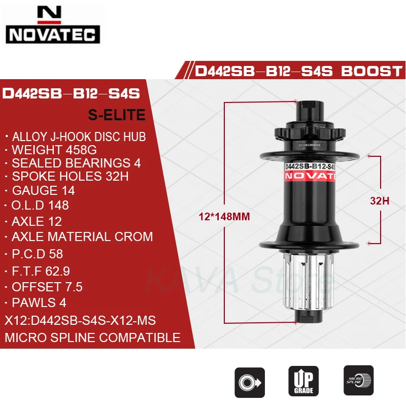 Novatec MTB Hub 8/9/10/11/12 Speed BOOST THRU 32 Holes MTB Bicycle Bearing 32H Hubs D442 D041 Mountain Bike 15/12MM 2/4 Bearing