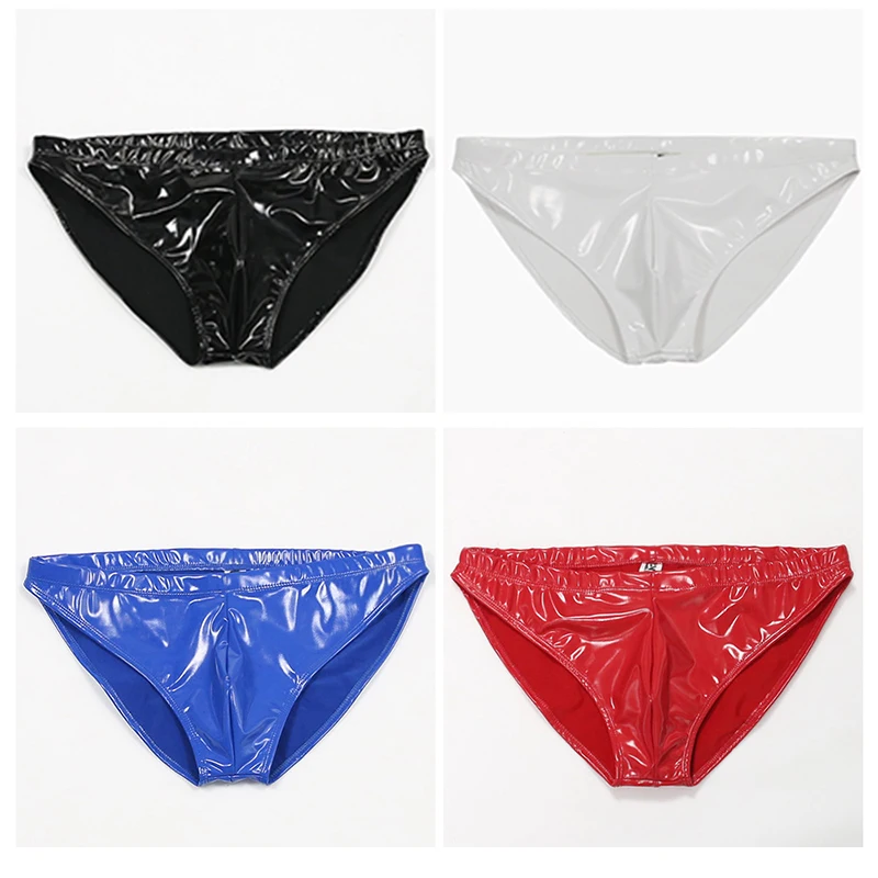 New Arrival Best Quality sexy Mens Shine Leica Rubber Leather Low waist bikini Style Breifs Underwear