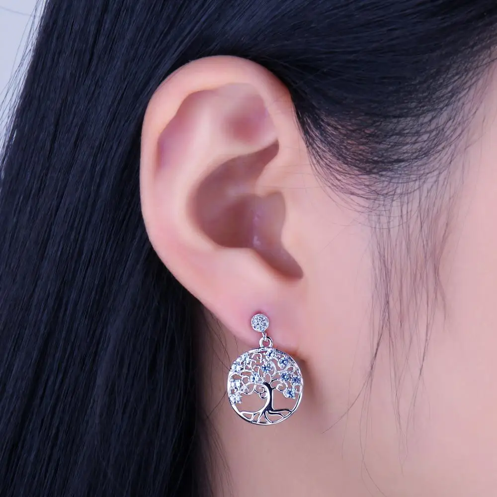 JewelryPalace Life Tree Created Blue Spinel 925 Sterling Silver Dangle Drop Earrings for Women Gemstone Jewelry Anniversary Gift
