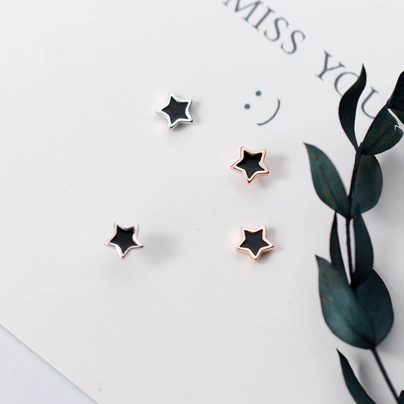 Modian Hight Quality Sterling Silver 925 Black Enamel Simple Star Anti-Allergy Stud Earring for Women Fine Jewelry Kids Gift