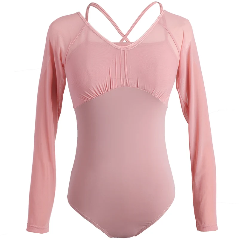 Leotardos de Ballet para mujer, leotardo de gimnasia con empalme de malla, traje de baile para adultos, traje de baño Sexy, camisola con tirantes,