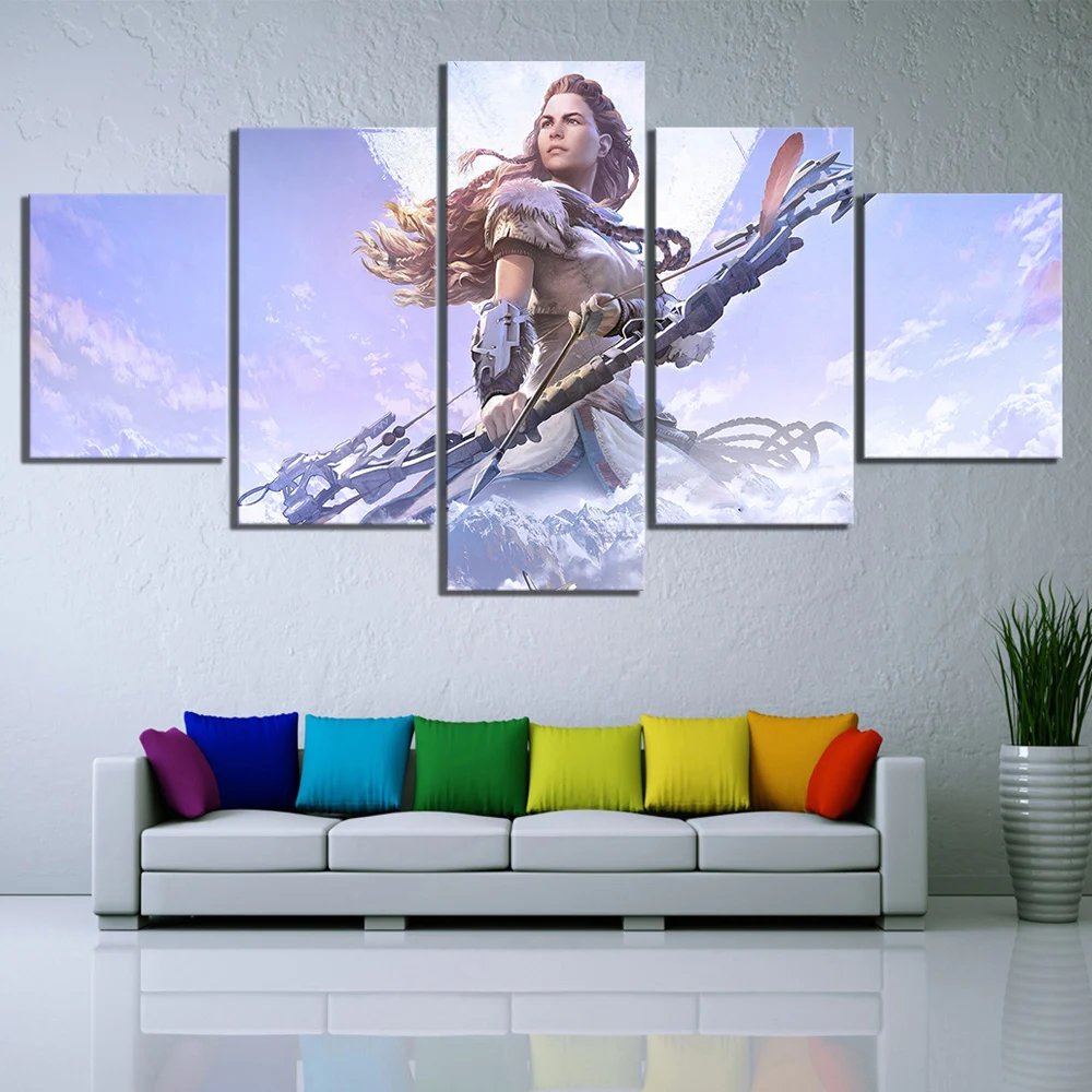 Gamer 5 Panel Horizon Zero Dawn Video Game Wall Art Posters Canvas Pictures HD Print Paintings Home Decor Living Room Decoration