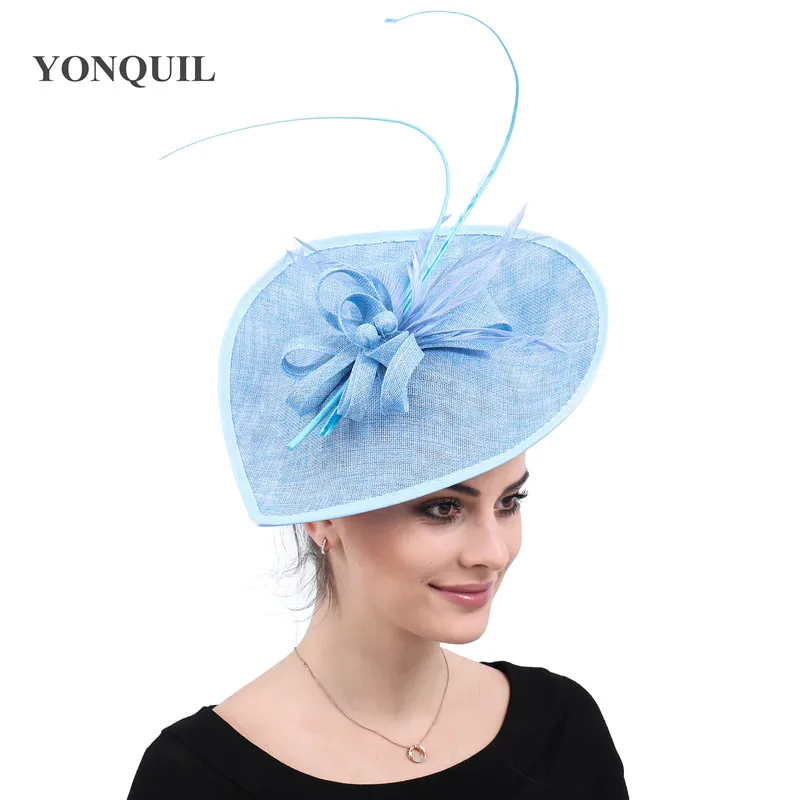 

Light Blue Derby Big Fascinators Hat Wedding Womens Elegant Headpiece Vintage Fashion Headwear Occasion Tea Formal Fedora Caps