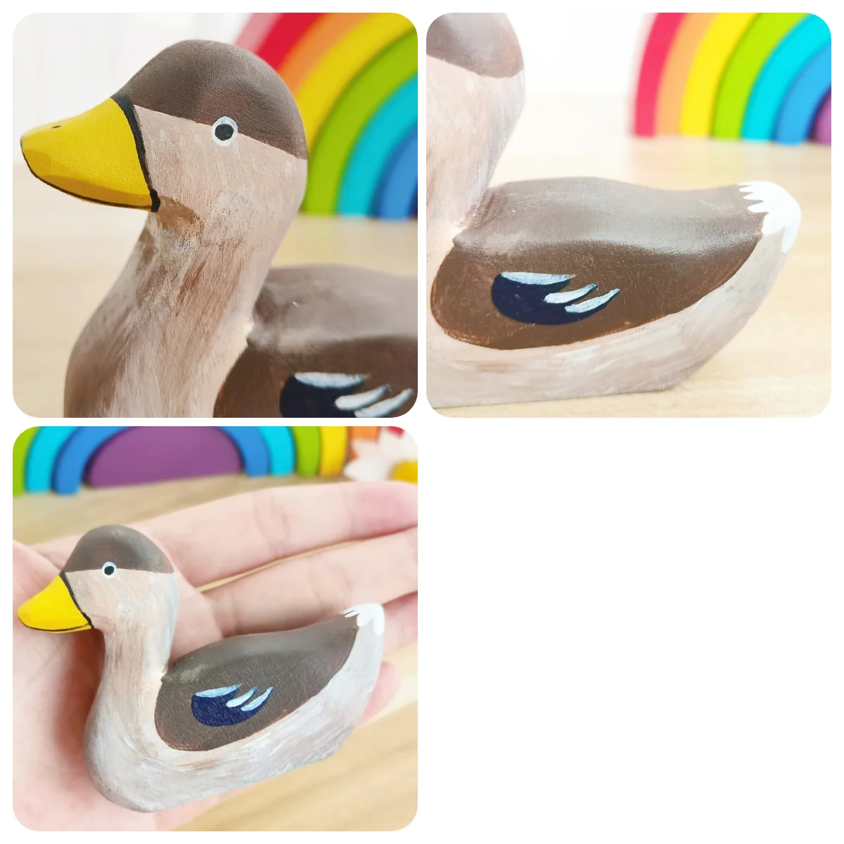 Duck Wooden Natural Montessori Handmade Figure Large Animals Handcarft Toys For Kids Animal Cognition Early Educational Toy