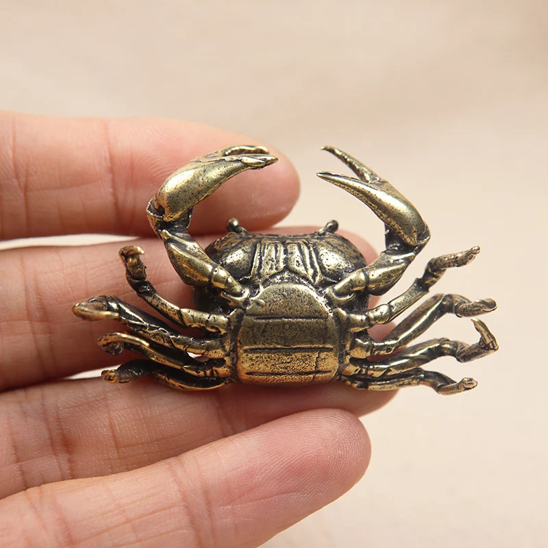 Solid Brass Crab Small Statue Ornament Copper Handmade Antique Animal Miniature Figurine Office Desk Decoration Home Decor Craft