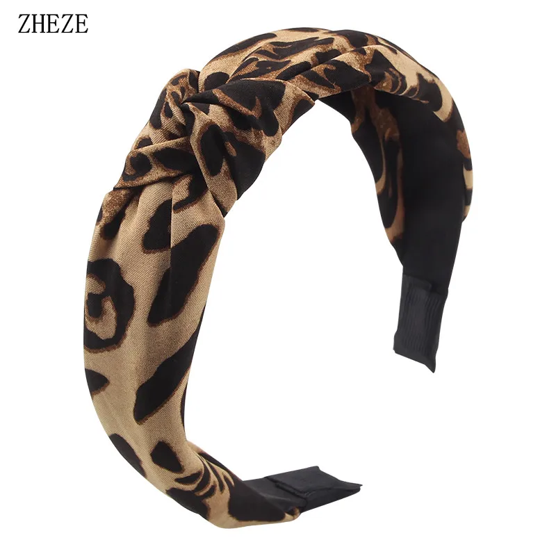 2024 Boutique Women Leopard Print Knotted Wide Side Headband Wash Hairband Girls Vintage Hair Accessories Mujer