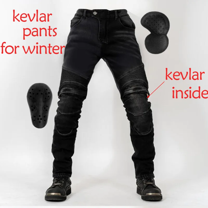 

New winter motorcycle riding jeans wear plus velvet men's anti-fall motorcycle pants trousers with protection for winter