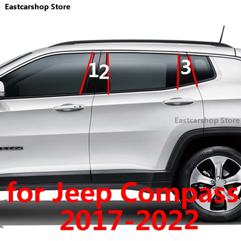 

For Jeep Compass 2022 2021 2020 Car Middle Column PC Window Trims Decoration B C Pillar Strip Sticker Cover 2019 2018 2017