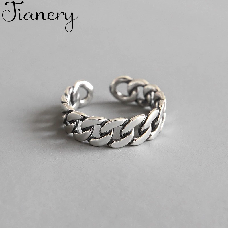 JIANERY Trendy Silver Color Hollow Chain Rings For Women Bridal Wedding Engagement Jewelry Large Opening Antique Rings