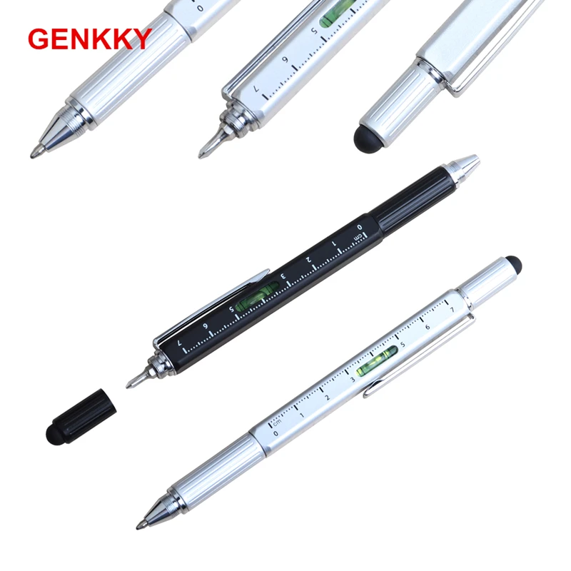 Multifunction Pen Metal Tool Ballpoint Pens Screwdriver Ruler Spirit Level with a top and scale multifunction 5 in 1 Metal Pen