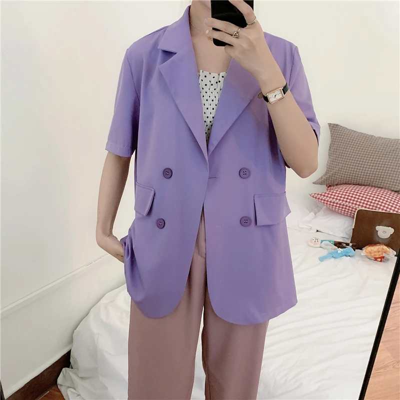 Casual solto verão manga curta terno casaco feminino 2022 moda oversized turndown collar blazer jaqueta