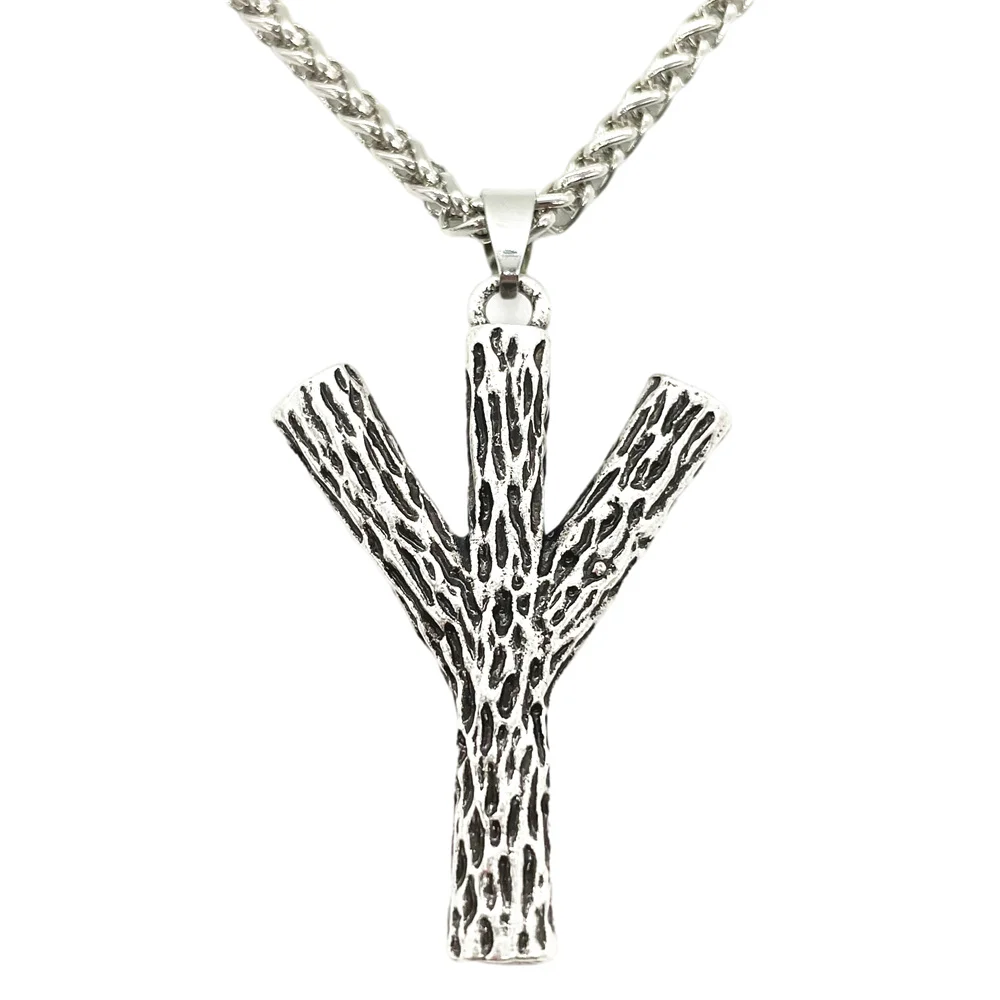 Runic Algiz Branches Divine Protection Sanctuary Viking Mens Jewellery Necklace Charms Pendants Amulet