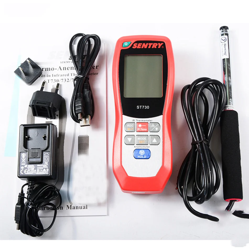 ST-733 Hot Wire Anemometer IR Thermo For Ventilation System Digital Simultaneous Display Air Velocity Deliver