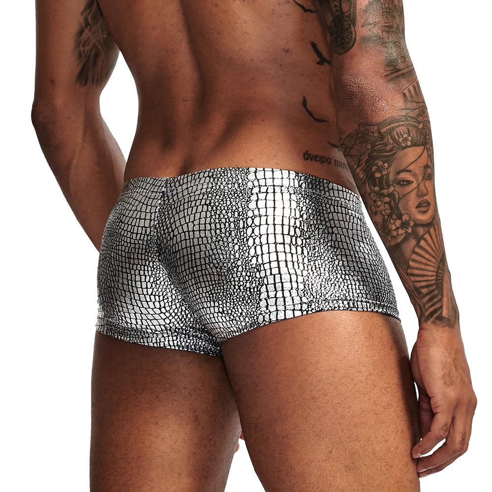 2Pcs/lot Mens Underwear Snake skin Imitation Leather Boxers Shorts for Male Low Waist Panties Underpants