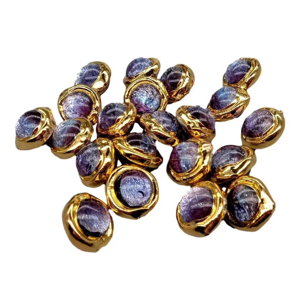 10 Pc 16mm Purple Color Noctilucent Murano Glass Round Gold Plated Beads For Bracelet Making Diy Accessories