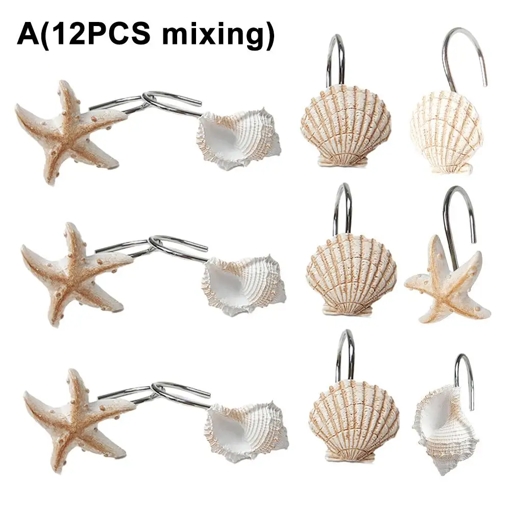 12Pcs Alloy Resin Seashell Conch Shower Curtain Matel Hook Hanger Bathroom Decoration Organizer Enamel Finish