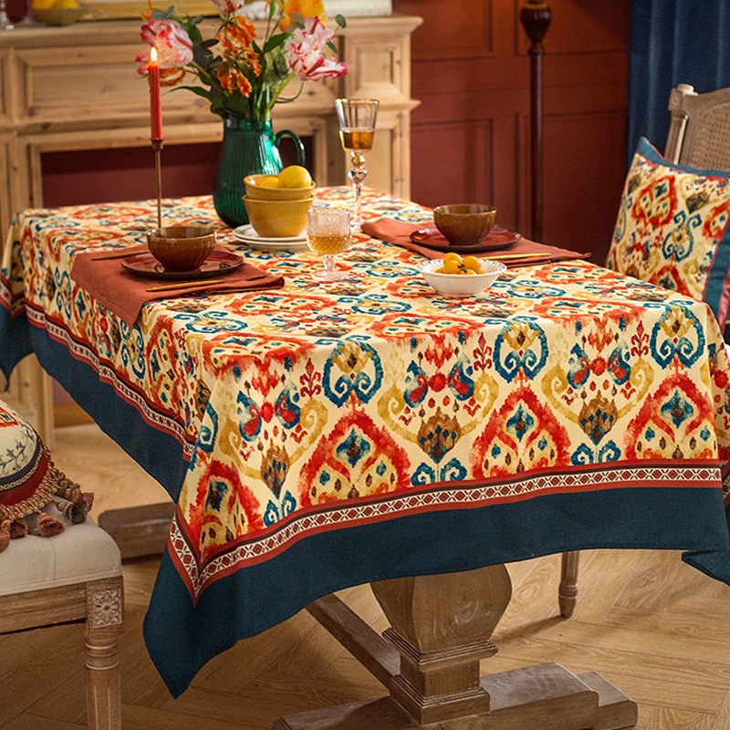 National Style Tablecloth Color Festival Atmosphere Exquisite Home Decoration Light Luxury Waterproof Rectangular Tablecloth