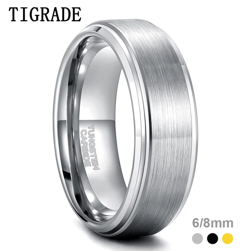 Tigrade 6/8mm pierścień z węglika wolframu mężczyźni srebrny/czarny/złoty kolor szczotkowany obrączka męskie pierścionki zaręczynowe dla kobiet bague
