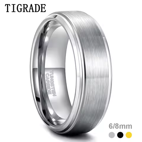 Tigrade 6/8mm Tungsten Carbide Ring Men Silver/Black/Gold Color Brushed Wedding Band Male Engagement Rings For Women bague