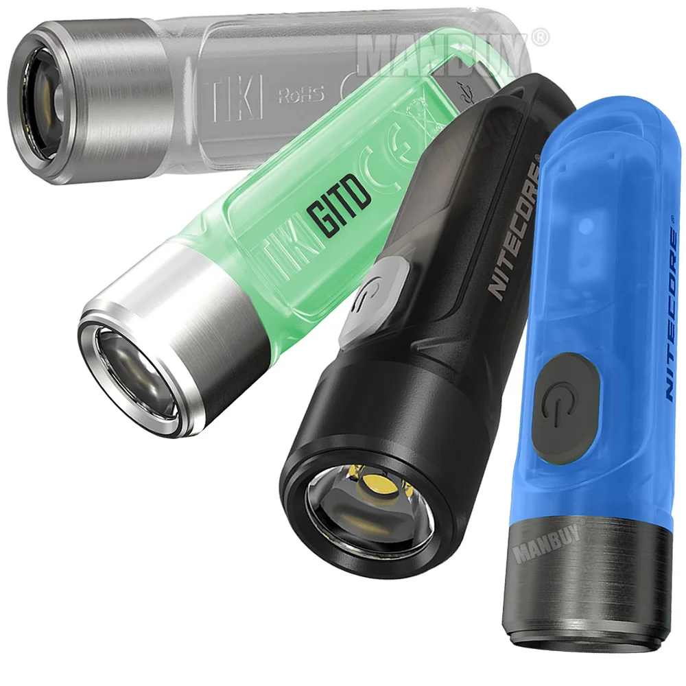 Nitecore TIKI GITD BLUE TIKILE 3 Colors Light Rechargeable LED Keylight P8 300LM  Built-in Battery Pack Mini Poket Flashlight