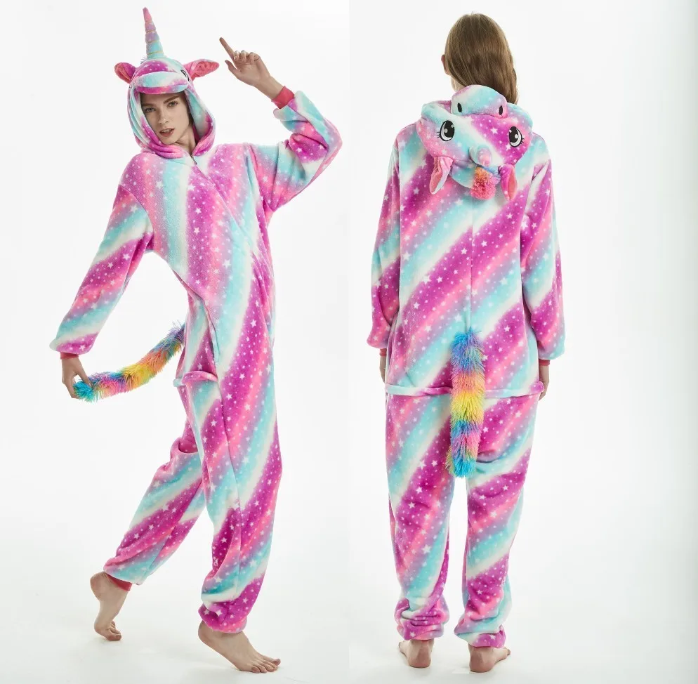 

Rainbow Unicorn Pajamas Adults Animal Onesies Giraffe Pajamas Suit Cartoon Kigurumi Tiger Men Winter Flannel Sleepwear