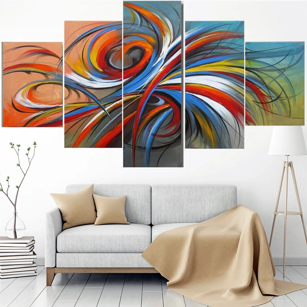 

5 Pieces Wall Art Canvas Painting Abstract Color Ribbon Poster Modern Home Decoration Living Room Bedroom Framework Pictures
