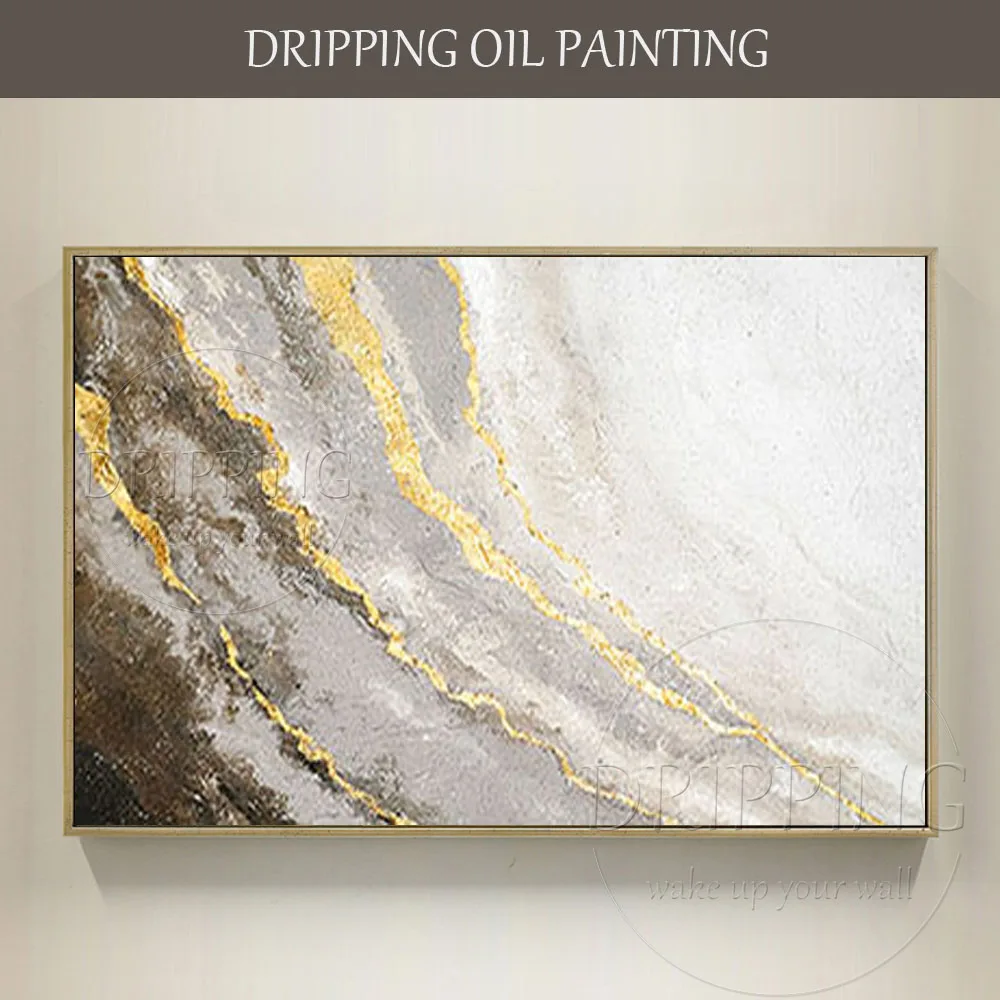 Hand-painted High Quality Abstract Oil Painting on Canvas Unique Design Gold Foil Abstract Oil Painting for Living Room Decor