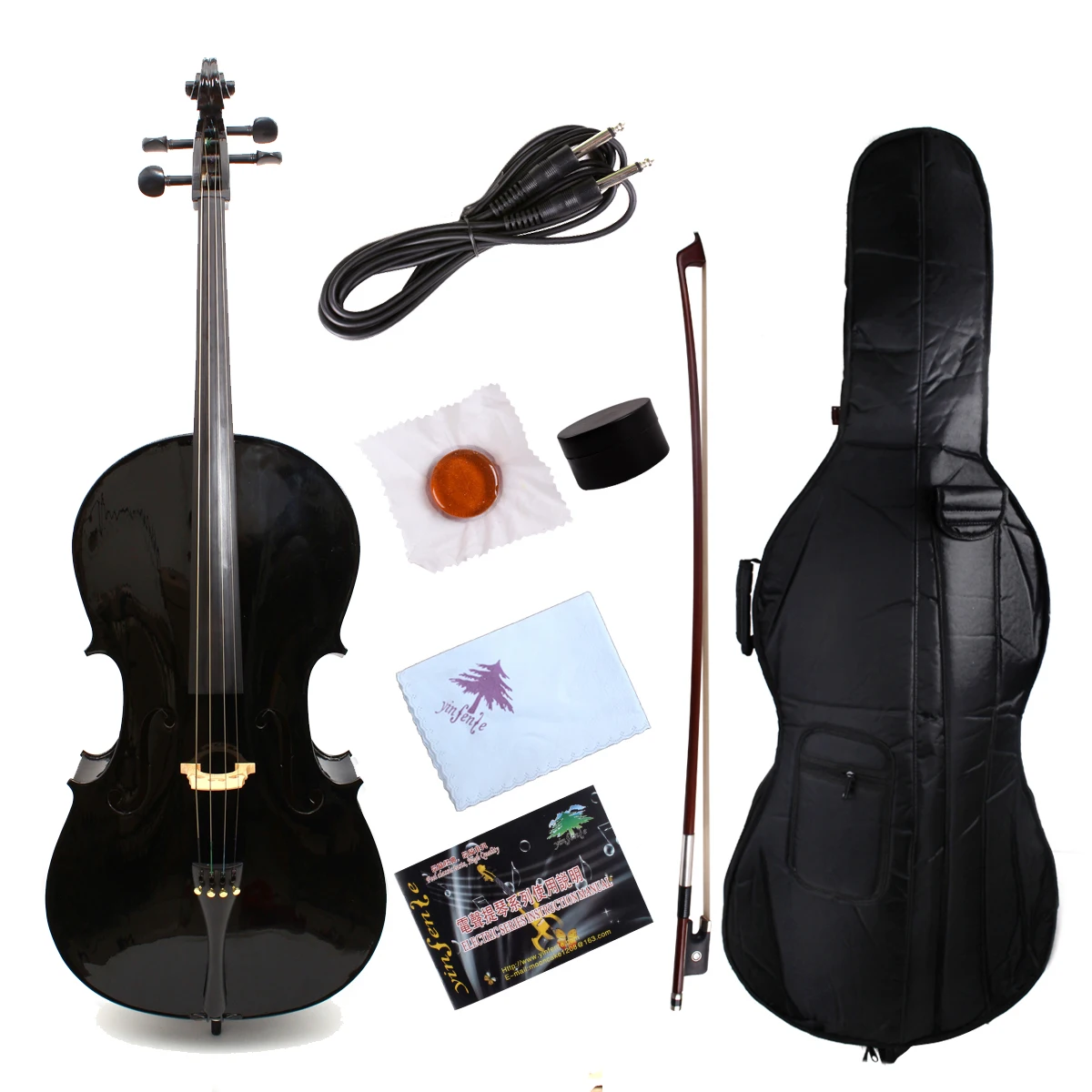 Yinfente Black Electric Acoustic Cello 4/4 Maple+Spruce Handmade Sweet Tone Free Bag+bow #EC1