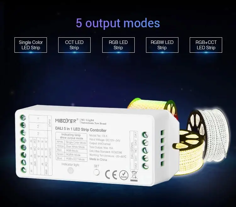 Miboxer-controlador de tira LED DT8 DALI 5 en 1, atenuador de pantalla Digital de un solo color/RGB/RGBW/RGB + CCT DC12 ~ 24V, para tira LED