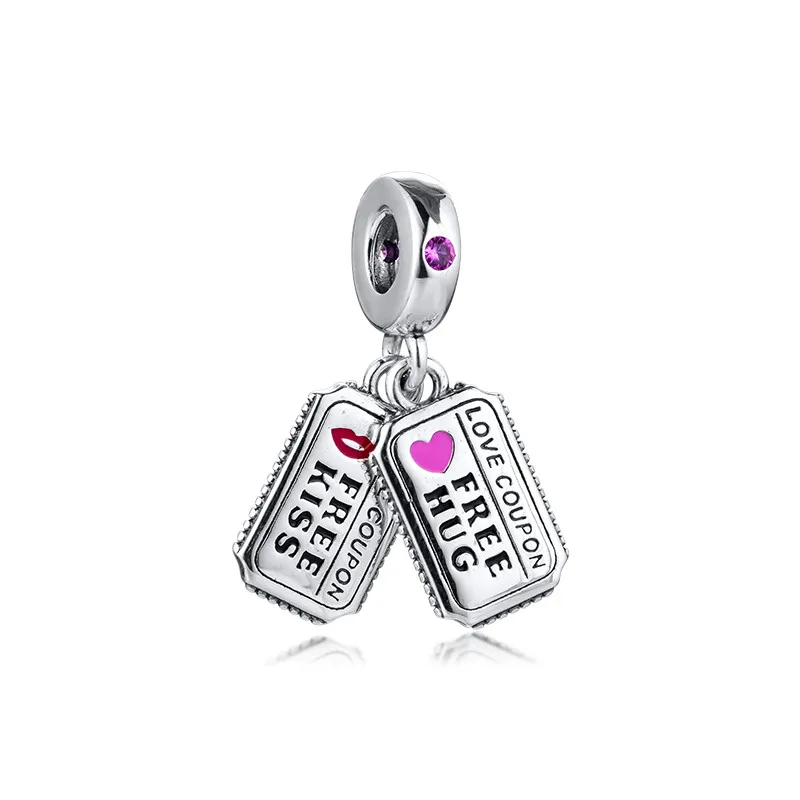 

Love Coupon Dangle Charms for Jewelry Making Free Hug & Kiss Sign Enamel Beads for Beaded Bracelets & Bangles Valentine Day 2020