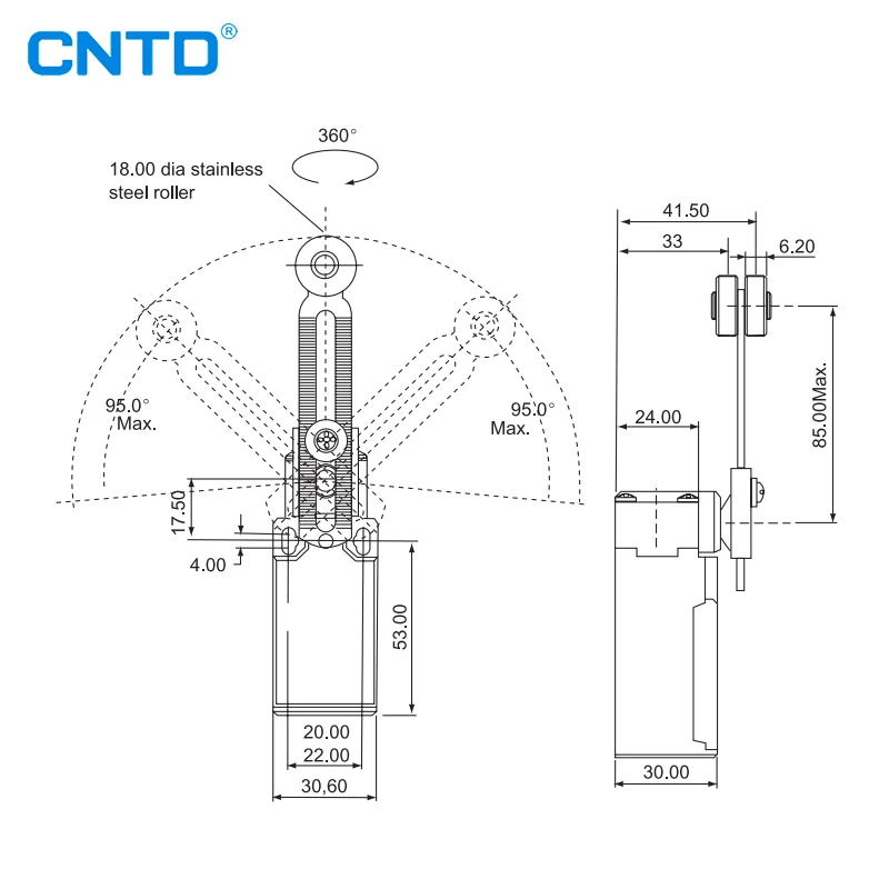 CNTD CLS-131 CLS Series Travel Limit Switch Water resistant oil Momentary Adjustable two-way swivel arm 1NO1NC 10A 250V  TZ-9208