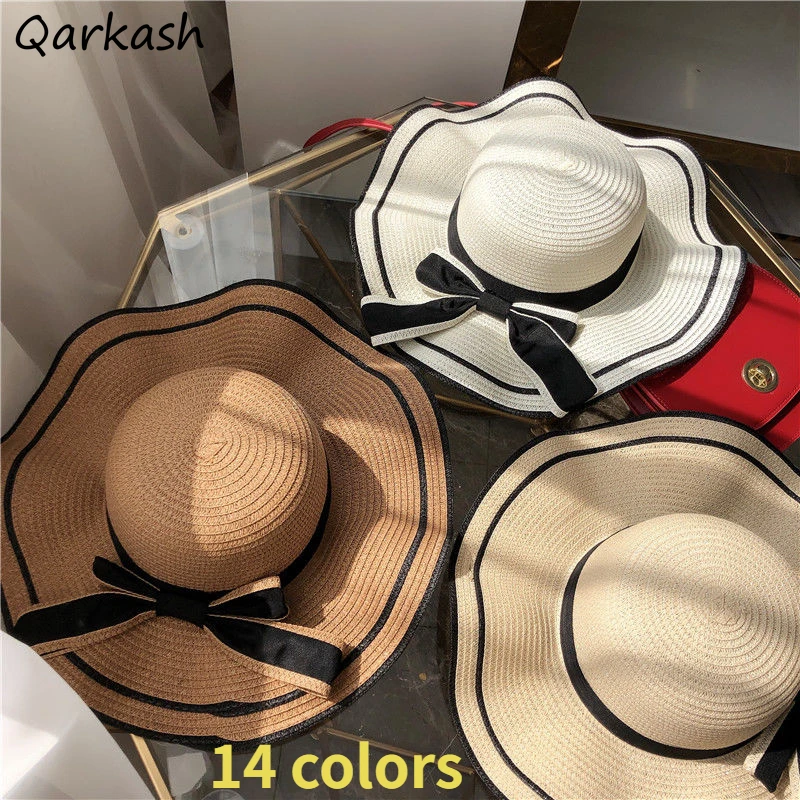 Straw Sun Hats Women Elegant Vintage Travel  Protection Summer Fashion 14 Colors Leisure Hot Sale Ladies Design All-match New