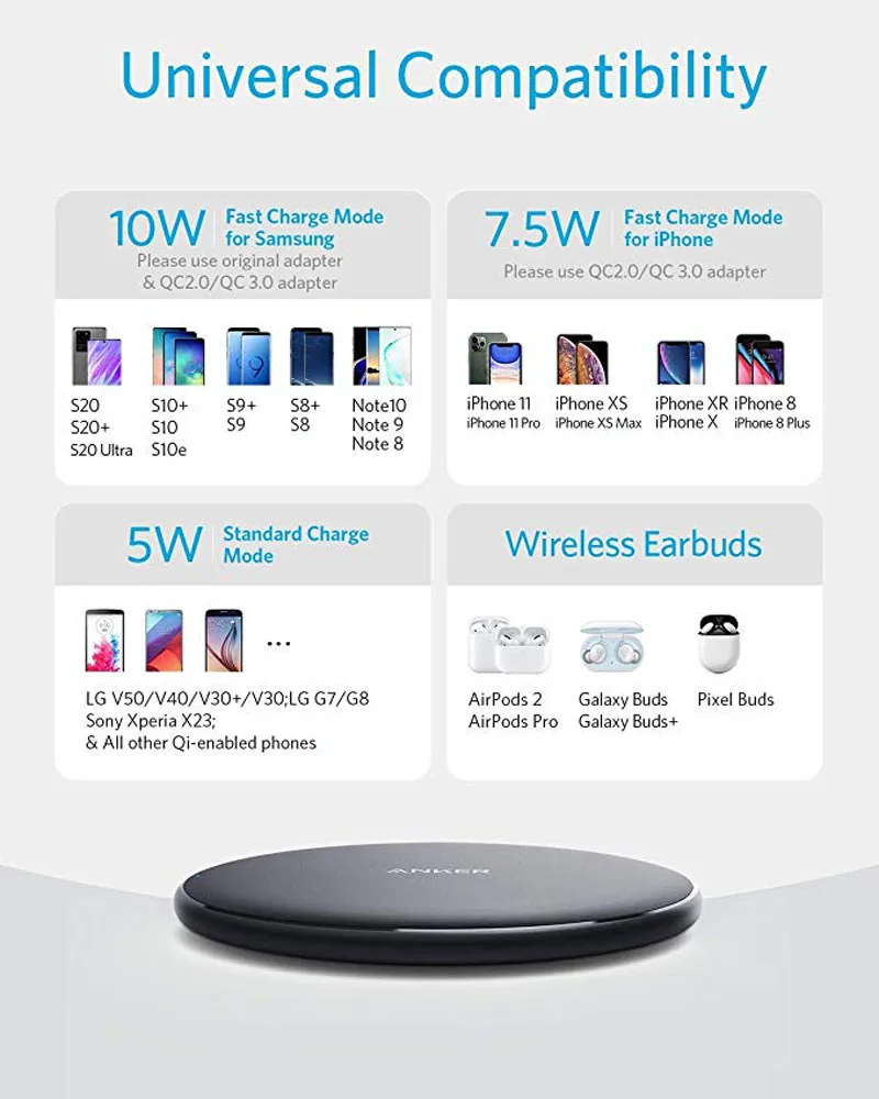 10/7.5/5W Wireless Charger Qi Fast Wireless Charging Pad For iPhone 11 Xs Max X 8 qi charger Adapter Receiver For Samsung S10 S9