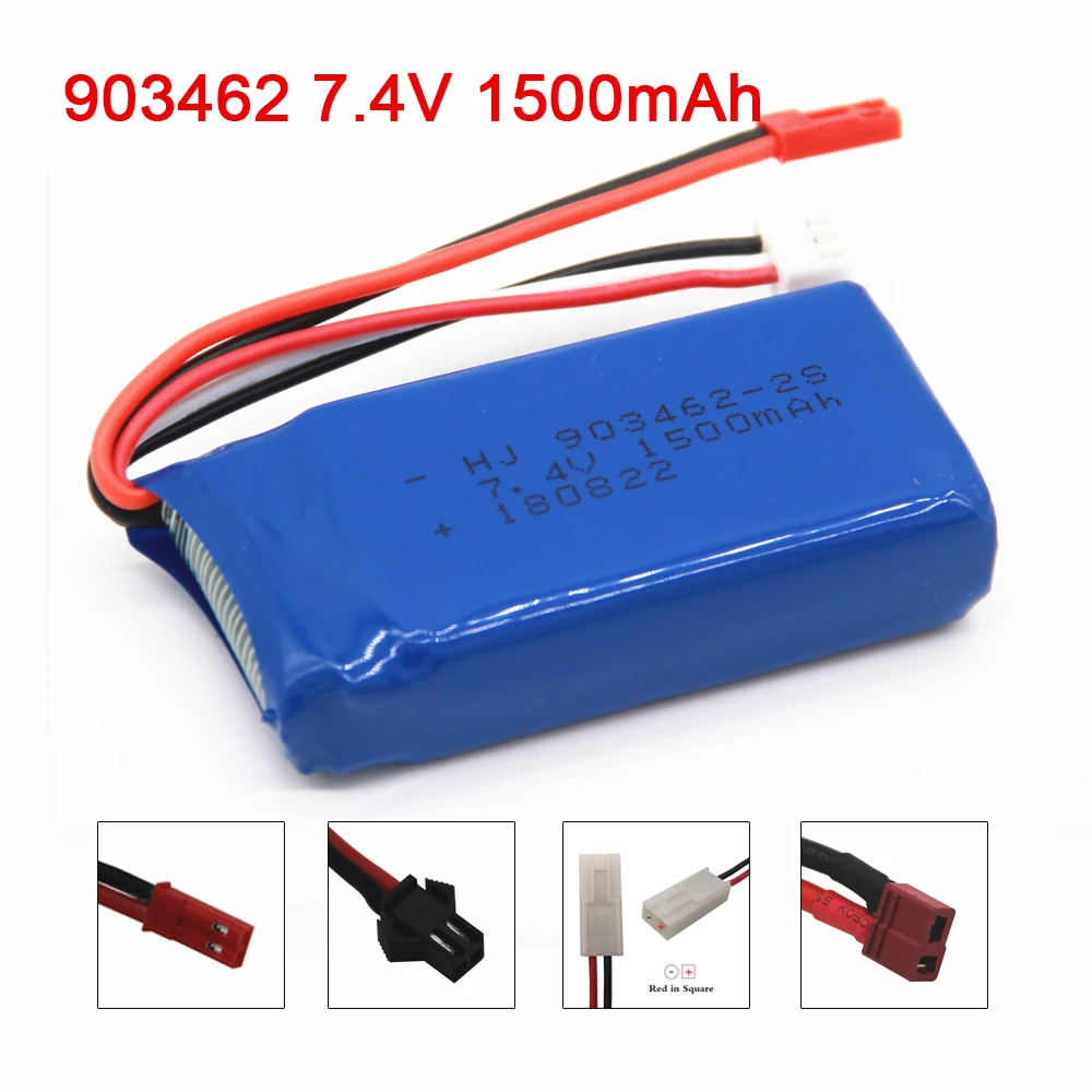 7.4 V 1500MAh Pin Lipo Cho WLtoys 144001 12428 12423 Xe FT009 FX067C Tàu Điều Khiển Tàu Cao Tốc Pin 7.4 V 903462 SM/T/JST Cắm