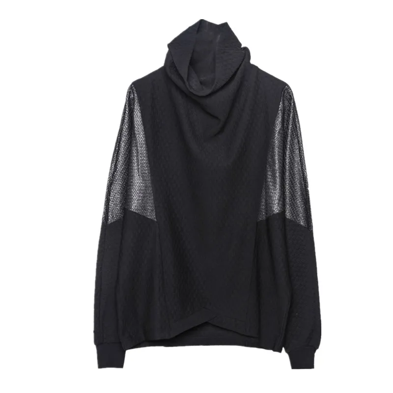 

A new line of dark dark personality color contrast patchwork dark hair stylist loose bat sleeve high collar hoodie coat male